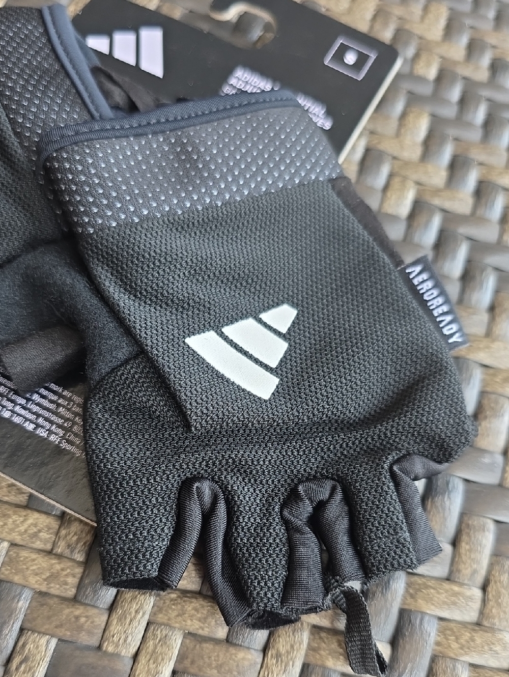 adidas Black Fingerless Training Gloves with White Logo